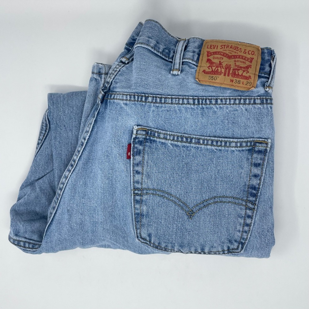 Levis 550 Relaxed Fit Tapered Leg Light Wash Blue Denim Jeans Mens 38x29